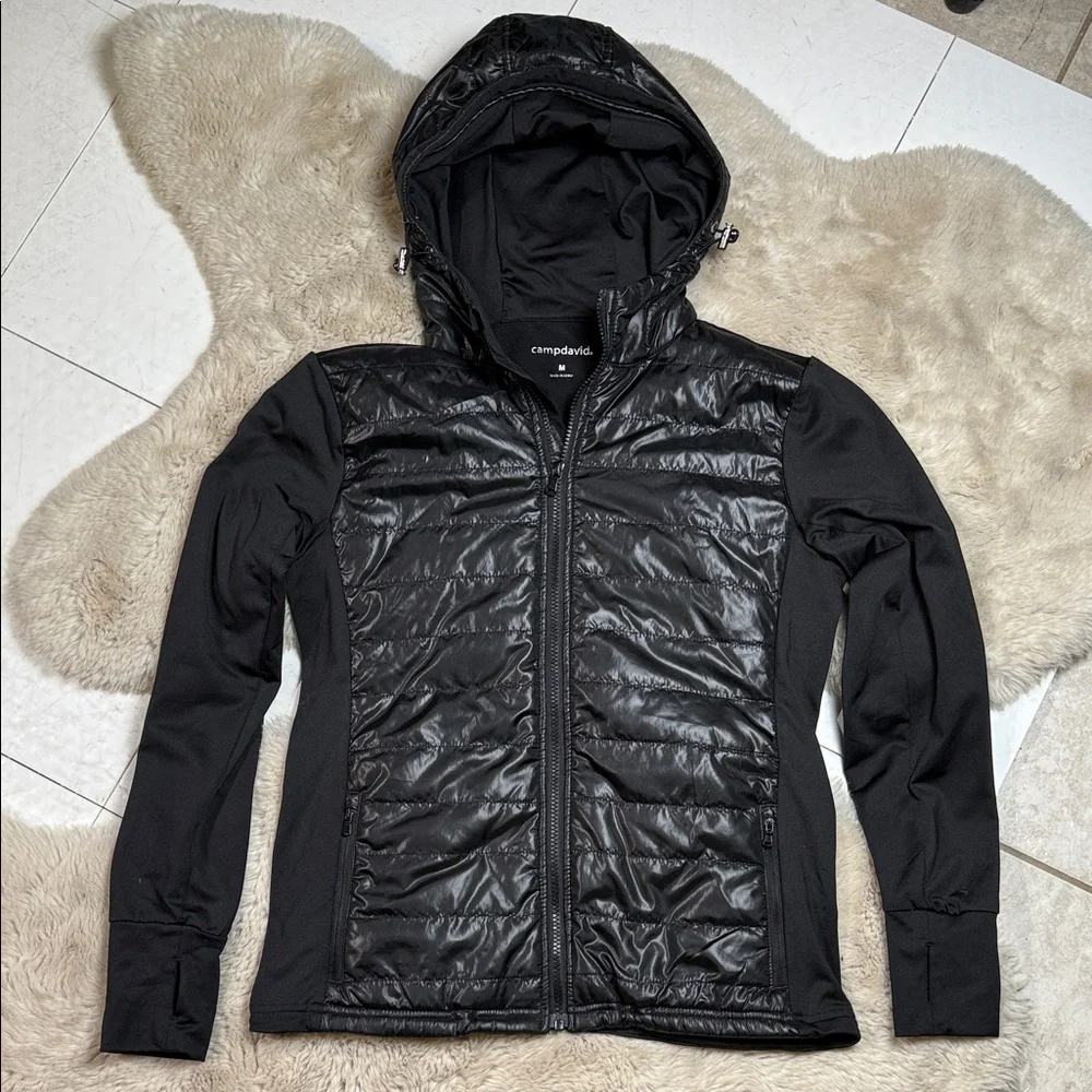 Camp David Fleece Puffer Jacket Black Women's Small Classic Timeless - Picture 1 of 7